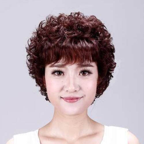 新款中老年假发全套女妈妈短发真发全真发松头头套蓬小卷烫短发造