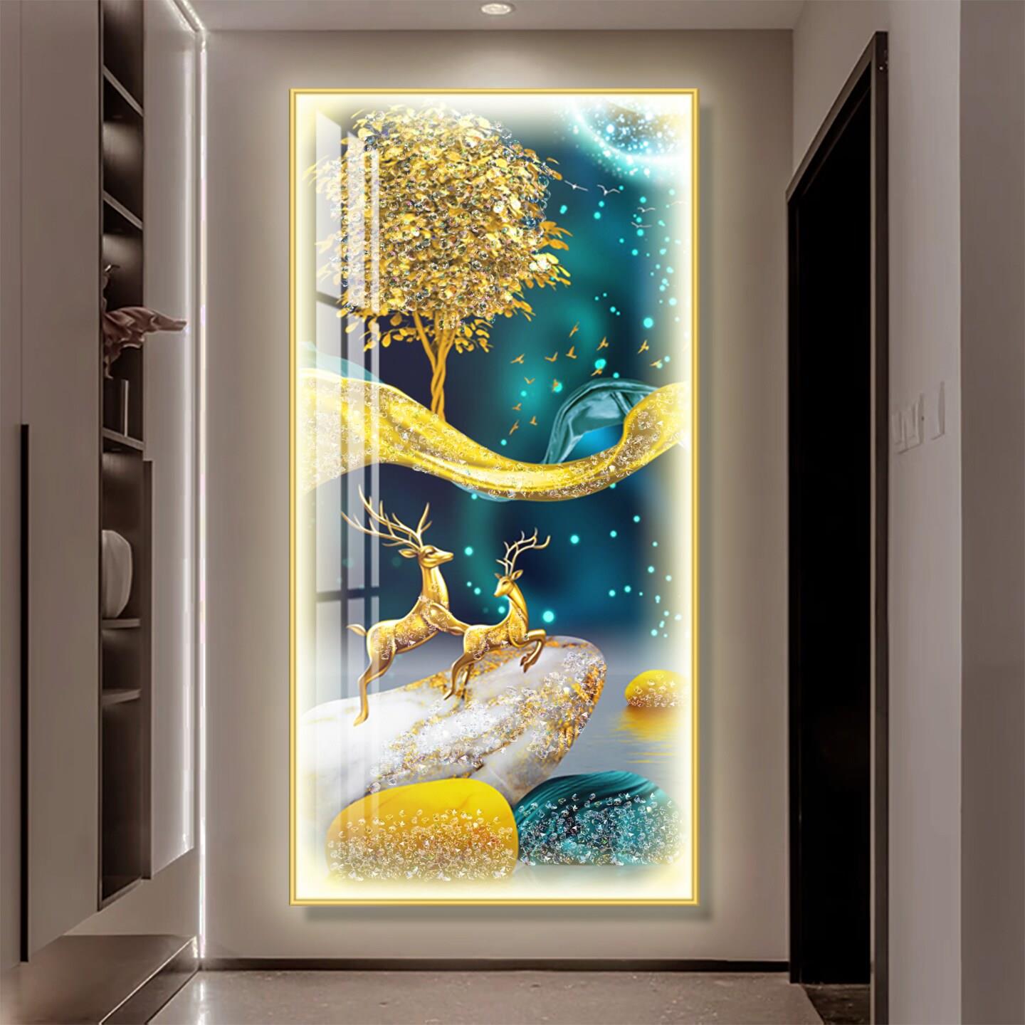 晶瓷画入户玄关装饰画带LDE灯客厅走廊过道挂画轻奢高档大气壁画