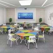 多功能折叠会议桌培训桌子 智慧教室桌椅 六边形组合拼接桌带轮