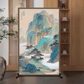 水墨山峰屏风隔断客厅入口大厅隔断古禅茶室帆布装 饰双面屏风