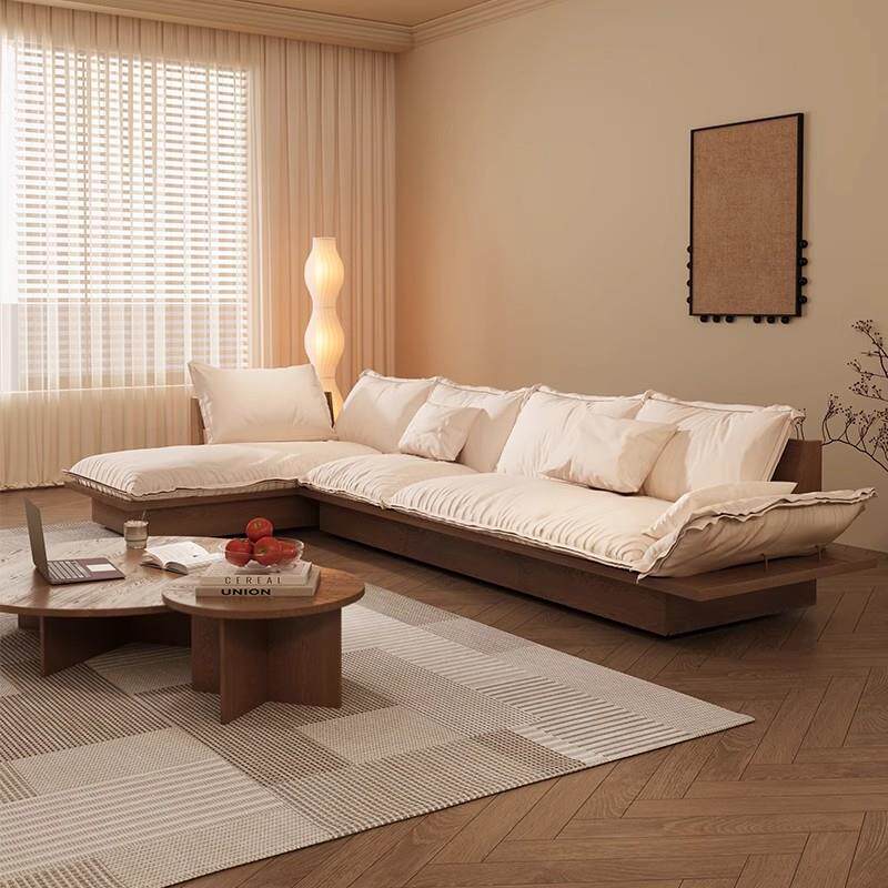 现代视觉实木转角科技布艺三人帆船沙发茶几组合套装客厅2026新款