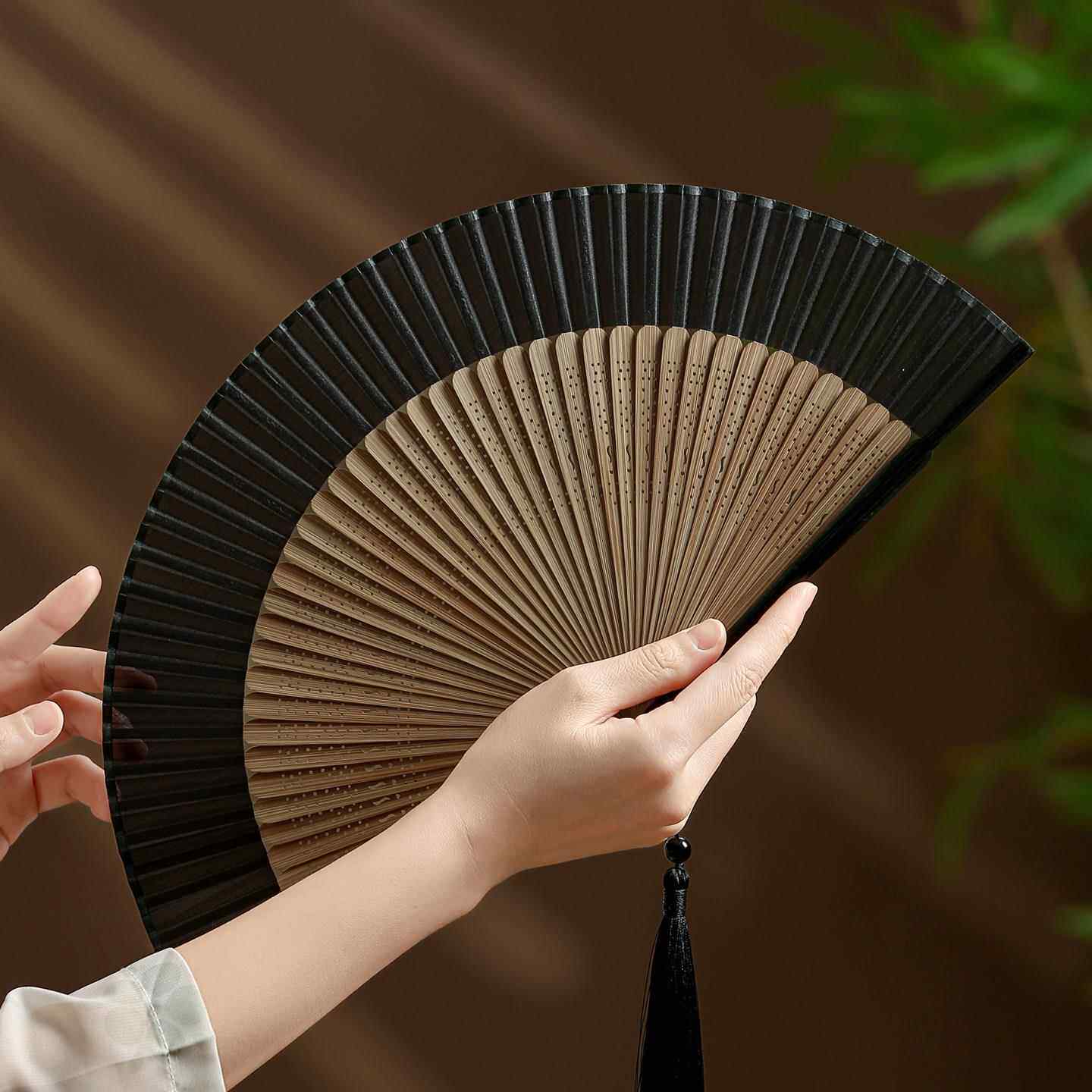 扇子折扇夏天小巧可携式随身折叠扇黑色纯色中国风汉服旗袍舞蹈扇