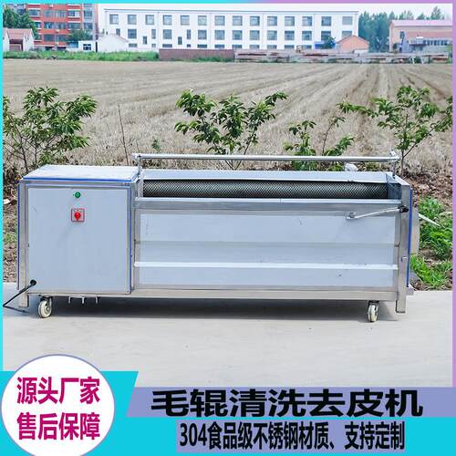 商用萝卜清洗机土豆红薯胡萝卜香瓜全自动跑道式毛辊清洗机