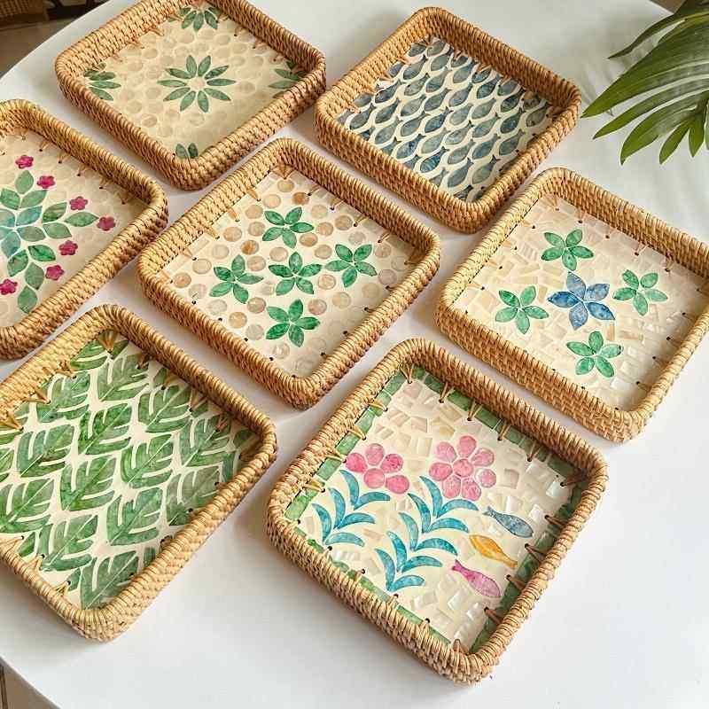 越南藤编创意手工果盘装饰摆件首饰收纳托盘美容院茶盘方形盘特色,家居饰品,香薰托盘,淘宝优惠券,粉丝福利购,淘宝优惠卷