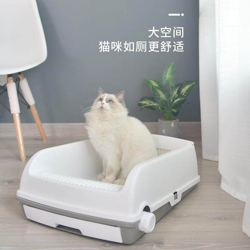 宠物猫咪半自动猫砂盆清洁除臭猫厕所大号宠物拾便器铲屎器防外溅