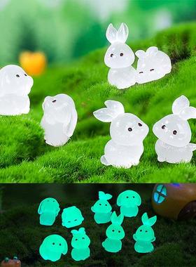微景观夜光萌兔动物娃娃园艺景观装饰配件汽车桌面小饰品