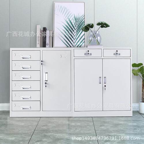 铁皮小柜子带抽屉带锁二斗下节宽中五单节矮柜对开玻璃移