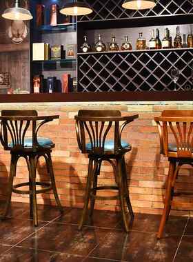 乡现代约高吧椅旋简转高脚xkq-98凳吧台椅美式村酒吧实户木家用小