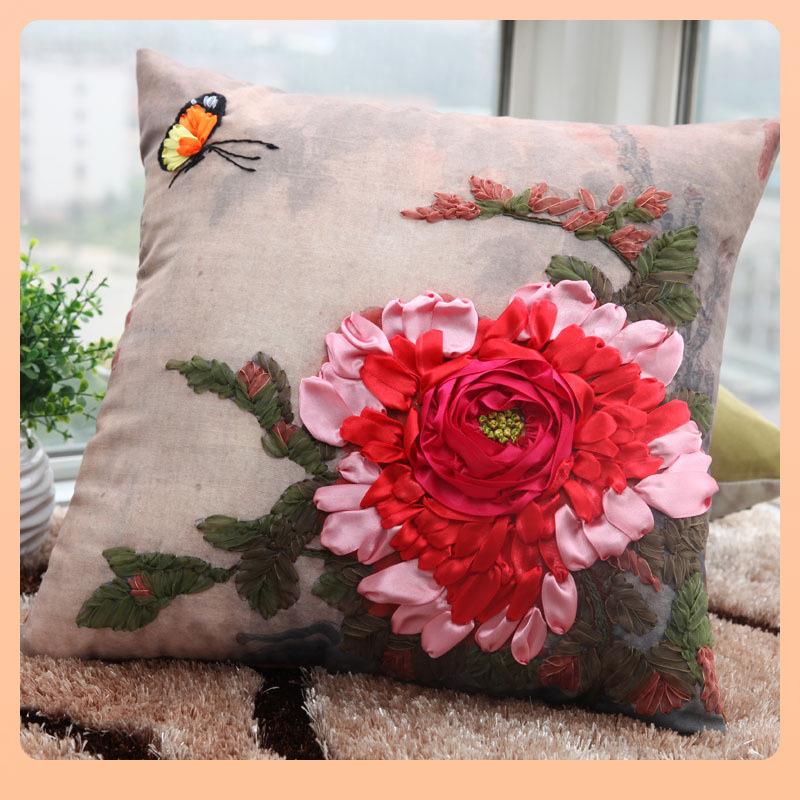 十字绣自己绣客厅山水图十字绣抱枕新款丝带绣客厅卧室汽车枕头情