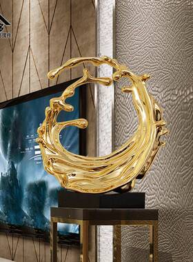 招财水花抽象雕塑玄关装饰品客厅落地摆件样板间软装酒店大堂摆设