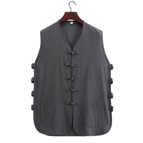高档棉麻唐装马褂马男中式夏季坎甲中中国风老头衫汗肩衫老年宽松