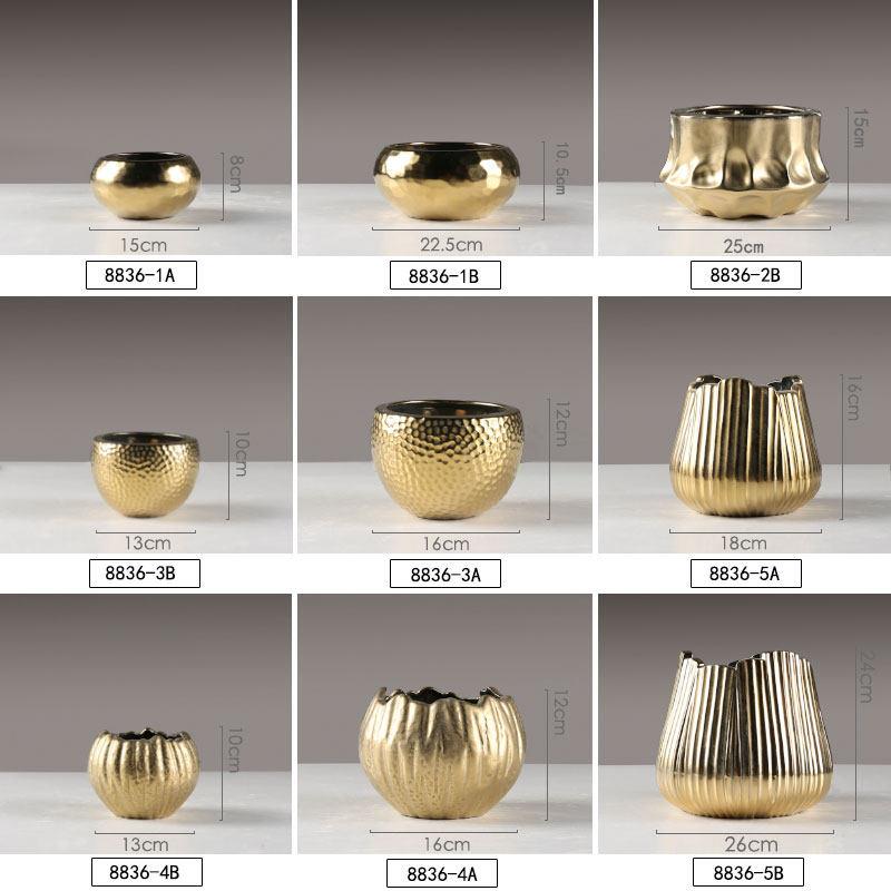 金色花8836瓶摆件陶欧简约式客厅瓷花花盆样板间瓷器烟灰插缸茶几