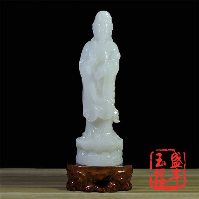 玉观音摆件天然阿富汗白玉观世音菩萨佛像供奉摆设家居镇宅保平安