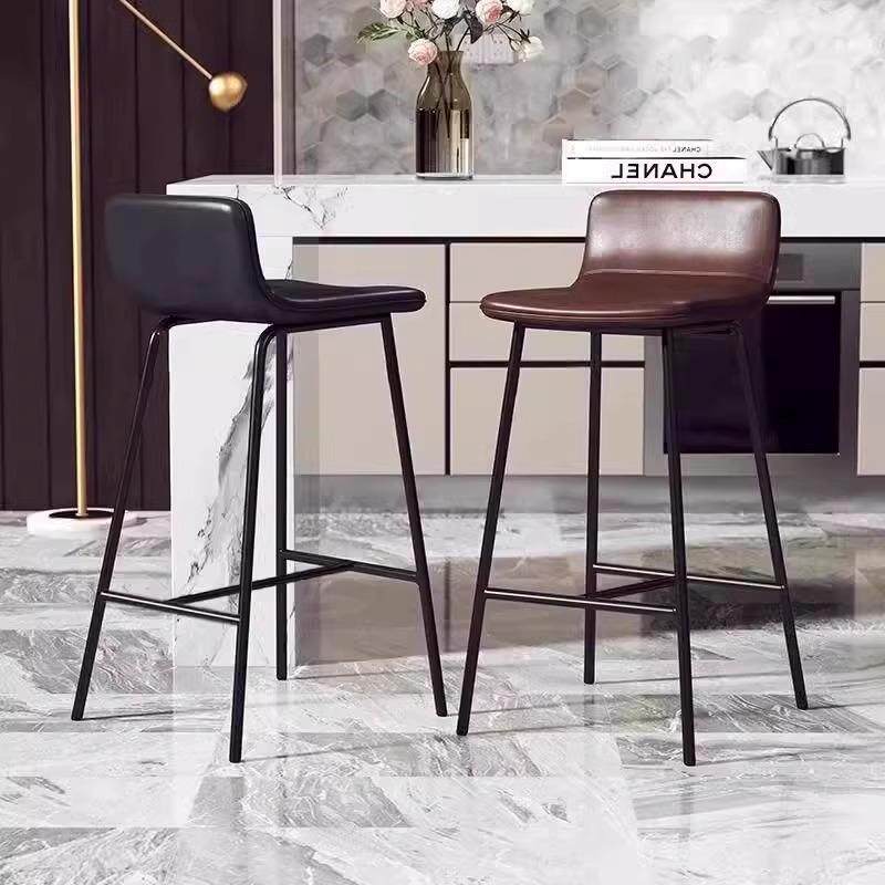 意式酒吧椅家用吧台椅子现代简约高脚凳铁艺靠背吧凳收银柜台前台
