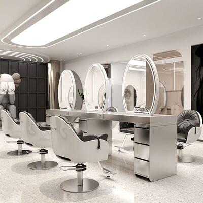 网理镜发店台不锈钢发廊双面带大TBO理红石美发镜子剪发烫染桌柜