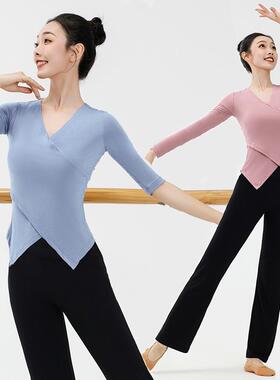 舞蹈练功服套装女现代舞基训服黑色教师民族舞形体服上衣0412d