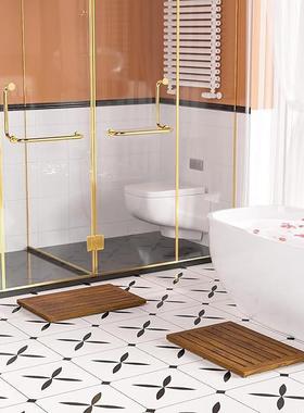 货NZ561直豪华柚木浴室垫生家用实木卫间浴室浴缸脚踏板发沥现水