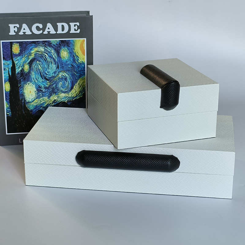 新中式编织纹皮革首饰收纳盒装饰盒样板间衣帽间装饰品家居摆件