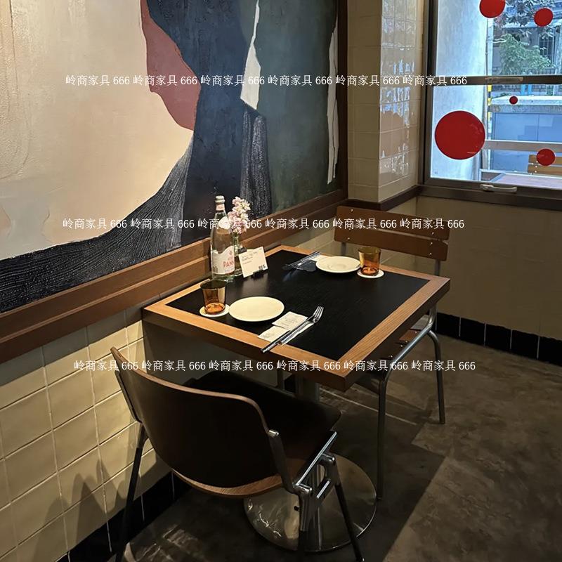 法式餐厅实木岩板咖啡厅奶茶店桌椅组合酒吧西餐厅不锈钢方圆桌