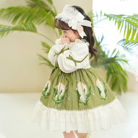 儿童lolita裙秋冬两岁宝宝礼服，绿色蓬蓬连衣裙秋洛丽塔女童公主裙