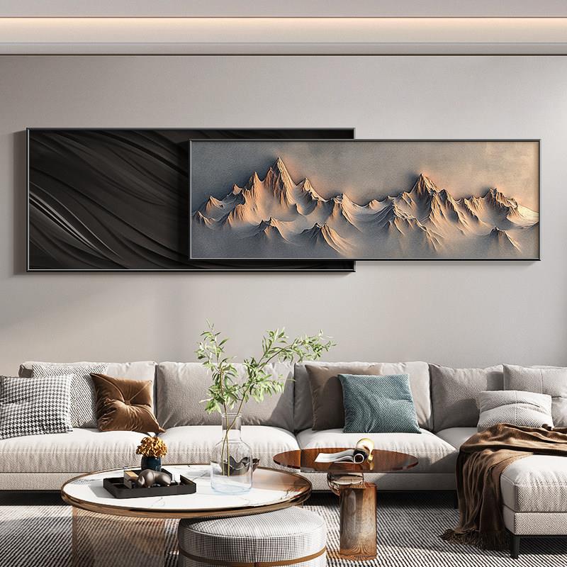 背有靠山客厅装饰画 画轻奢浮雕立体山水挂画 画抽象沙发背景墙叠