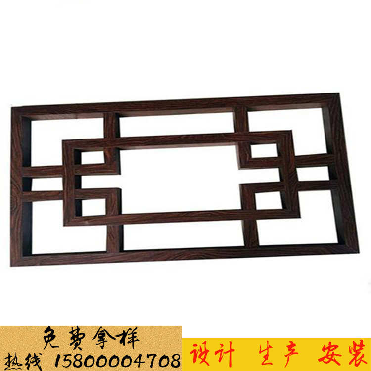 古建筑金属铝合金窗花镂空雕刻入户玄关屏风隔断中式木纹防盗网厂