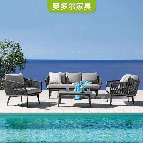 户外沙发北欧庭院露台露天设计师家具布艺沙发单人休闲藤编沙发椅