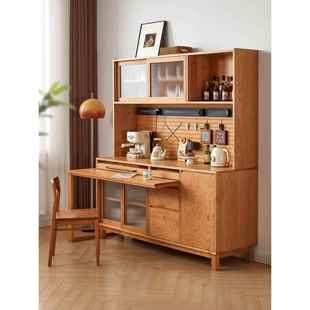 北美樱桃木餐具柜推拉旋转伸缩原木餐桌集成柜餐厅小公寓储物柜