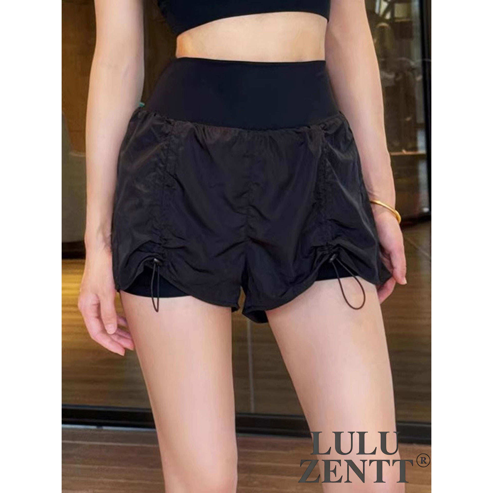 LULU ZENTT高端瑜伽服短裤女运动普拉提休闲抽绳一体高级感健身裤
