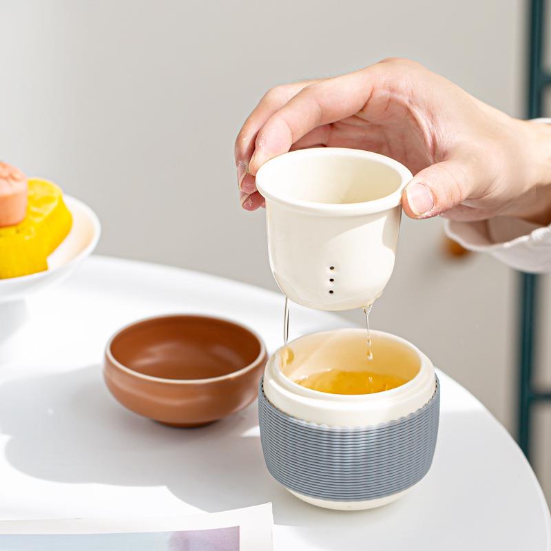 松果快客杯 日式旅行茶具套装一壶一杯便携式办公泡茶杯简约