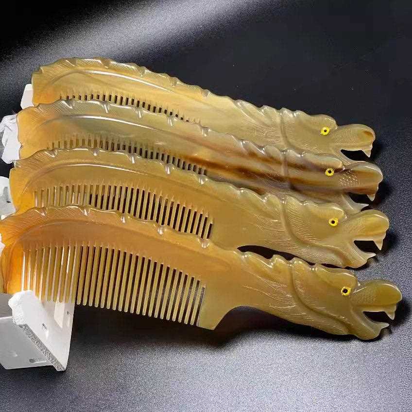 新款直销梳子牛角龙凤梳子牛角工艺梳子牛角雕刻牛角雕刻龙凤梳子