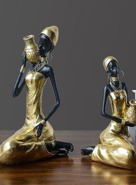 酒柜摆件客厅2025新款复古非洲人物黑人妇女家居装饰客厅酒柜电视