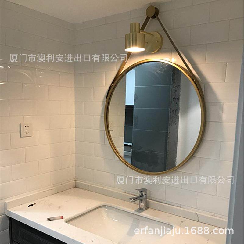北欧梳妆镜壁挂轻奢卫生间圆形挂镜挂墙浴室镜洗手间化妆大圆镜子