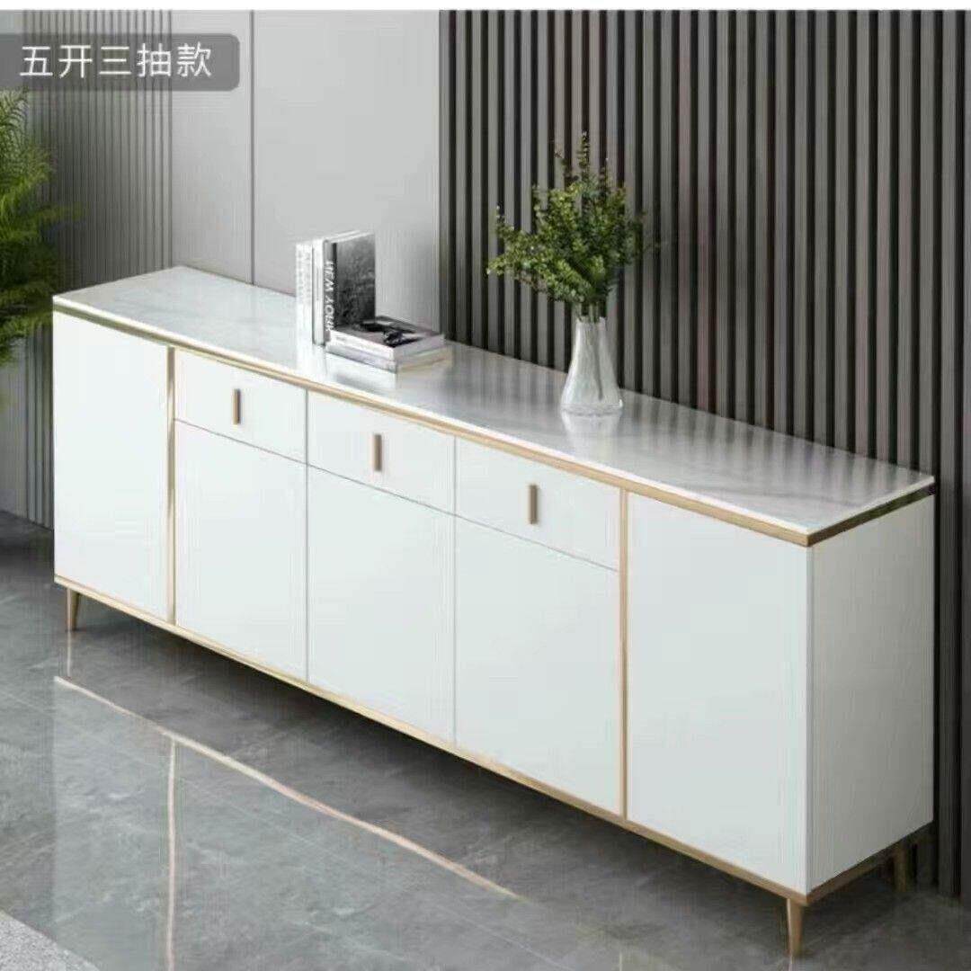 轻奢极简岩板餐柜现代简约靠墙碗盘柜饭厅多功能储物大理石玄关柜
