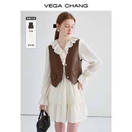 vegachang白色连衣裙女2024年春季温柔荷叶边灯笼，袖仙女裙子