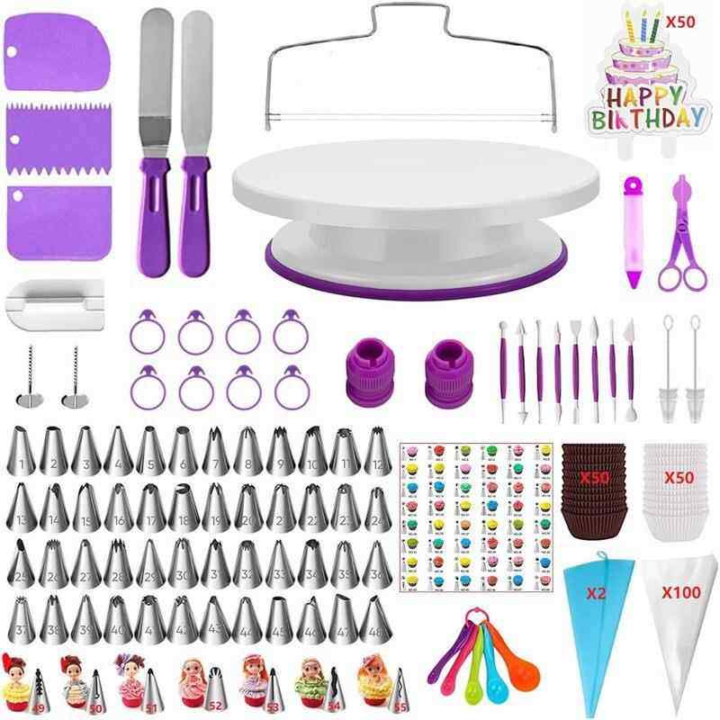 亚马逊345件套蛋糕转台套装 蛋糕装饰裱花嘴 TPU裱花袋 奶油刮板