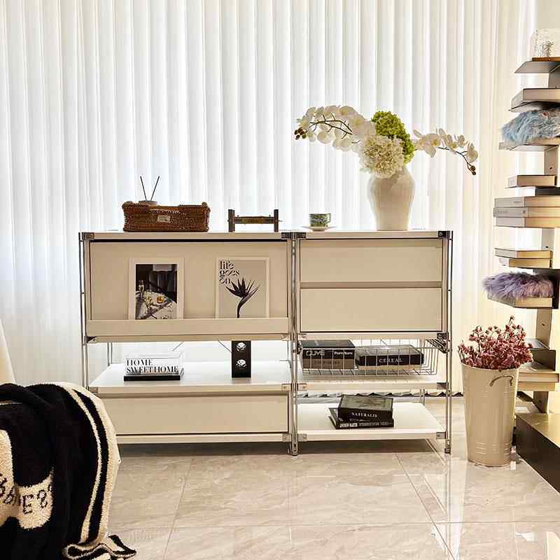 宏特维白色北欧杂志柜翻门柜子客厅沙发边柜ins风家用咖啡机置物收纳架
