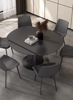 TXP2黑色岩板餐桌可变圆桌现代简约家用小户型方圆两用旋转圆饭桌