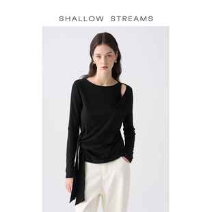 早秋新品 STREAMS 海SHALLOW 上衣 女黑色長袖 打底衫 針織衫 梨渦