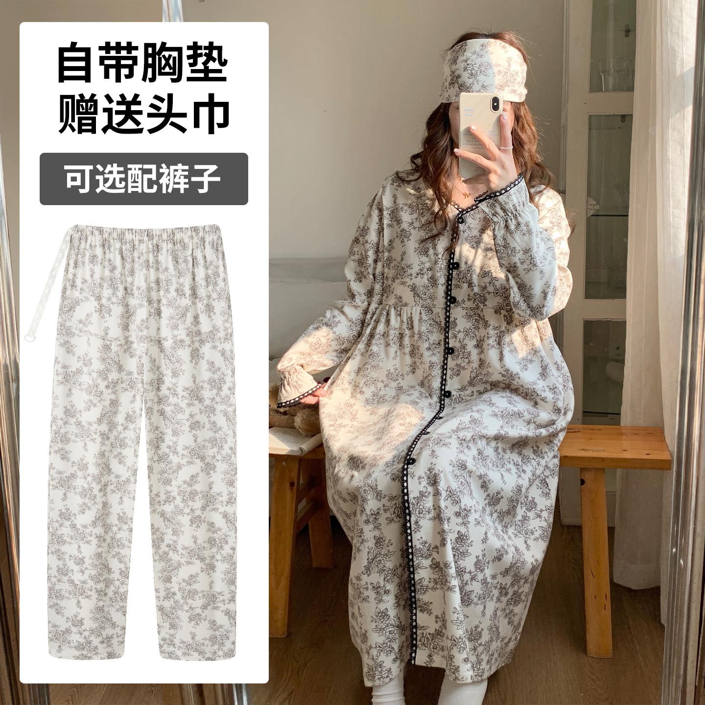 待产裙孕妇夏季薄款产后哺乳喂奶带胸垫孕妇睡衣大码春秋天月子服