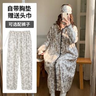待产裙孕妇夏季薄款产后哺乳喂奶带胸垫孕妇睡衣大码春秋天月子服