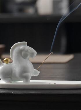 马上有钱陶瓷生肖马线香插香座茶道香薰炉摆件线香托盘卧室点香器