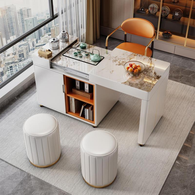 阳台茶桌椅组合2025新款高端烧水壶一体全自动可伸缩移动岩板茶台