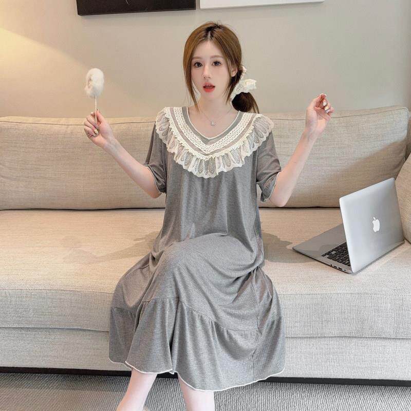 睡裙女款2026新款夏带胸垫一体式莫代尔孕妇大尺码可外穿连身睡裙