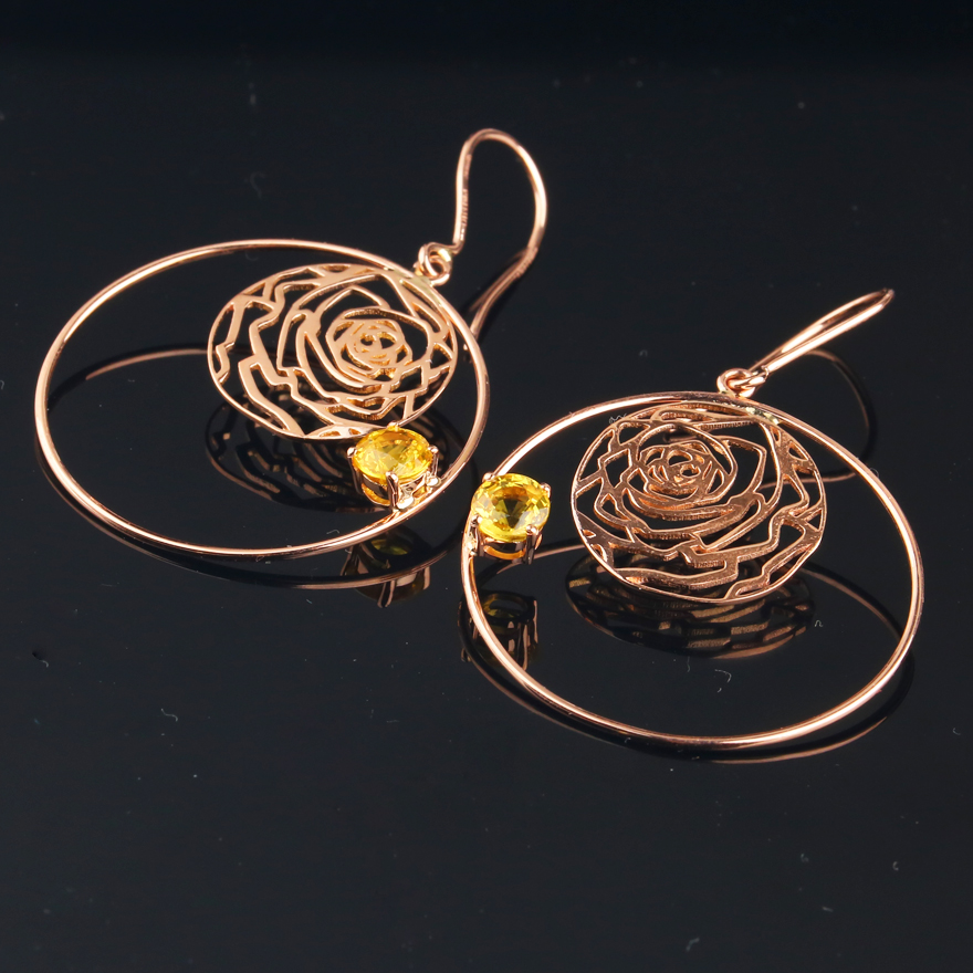 【NGSTC】1.38ct艳黄色天然蓝宝石18K金耳坠耳环耳饰爱情的星轨