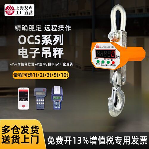 上海友声电子吊秤吊称2吨3T5吨10吨吊钩秤无线打印高精度行车吊磅