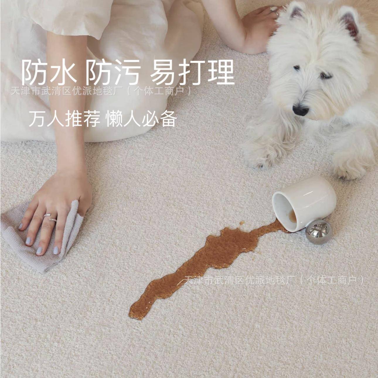 “白月光”本宅防水抗污纯色简约家居客厅地毯免打理纯白色奶油风