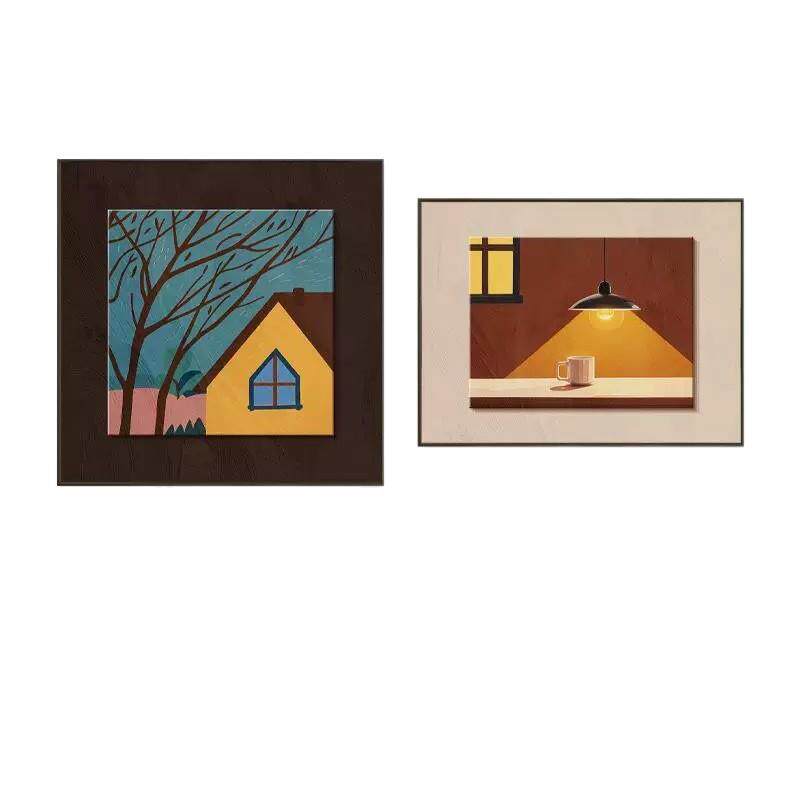 复古风餐厅组合挂画中古风抽象小众艺术沙发背景墙壁画床头装饰画