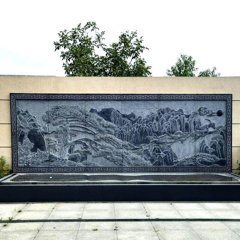 石雕浮雕壁画 画汉白玉中式五福青石影壁墙照壁定制窗花透雕别墅