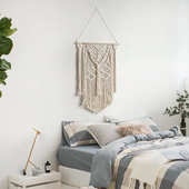 北欧风手工编织挂毯 饰菱形花纹壁毯波西米亚壁毯流苏 房间客厅装